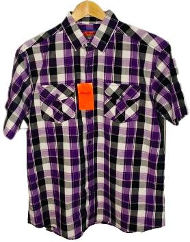 PLAUDIT pánská košile - krátký rukáv - fialová kostka
