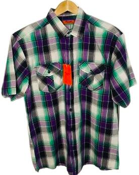 PLAUDIT pánská košile - krátký rukáv - fialová zelená kostka